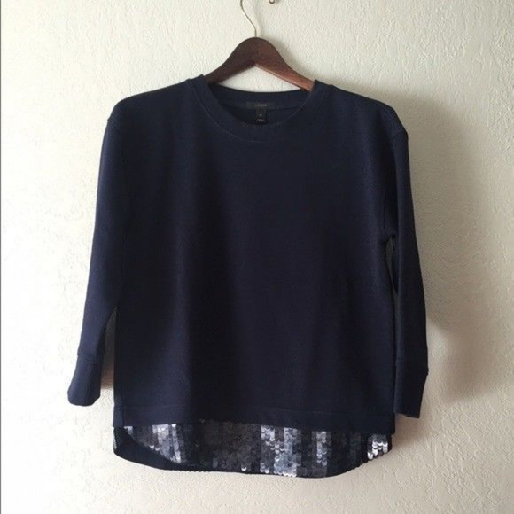 J CREW Sequin Trim Sweatshirt S NWT NAVY - Picture 2 of 7